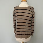 PaperMoon Tan Black Stripe Knit Crewneck Pullover Sweater Photo 2
