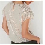 Anthropologie Ivory Pamela Sequined Blouse round neck short sleeves size small Photo 1