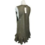 ZARA NEW Green Faux Vegan Leather Sleeveless Button Pinafore Ruffle Mini Dress M Photo 5