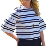 ZARA  Trafaluc Crop Top White Black Stripe Flared Sleeves L - EUC Photo 0