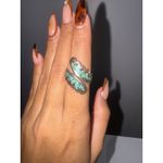 STERLING SILVER NATIVE AMERICAN NAVAJO 925 TURQUOISE & CORAL INLAY WRAP RING LB Blue Photo 10