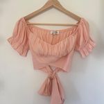 Edite Mode elegant off the shoulder salmon tie-up ruffle crop top Photo 1