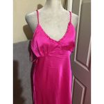 Japna  Hot Pink Satin Slip Midi Dress Spaghetti Straps Ruffle V Neck M Photo 2