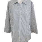 Style & Co . White and Black Stripe Button Down Blouse Size 16 Striped Blouse Photo 0