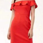 Aritzia Babaton by  Emry Off The Shoulder Ruffle Trim Bodycon Mini Dress Red US 4 Photo 0