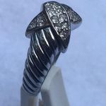 Sterling Silver Cross Over Ring Size 7 3/4 with Small Cubic Zirconia Accents Photo 1