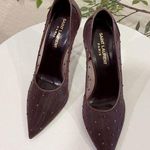 Saint Laurent Authentic  Anja Tulle Rhinestone Mesh 105 Pump Brown Coffee 37.5 Photo 0