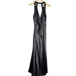 AQUA  Long Satin Flower Trim Maxi Dress Black Size 12 Formal Photo 1