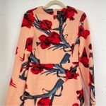 Topshop  Orange Red Floral Long Sleeve Mini Dress Womens 6 Shift Classic Casual Photo 1
