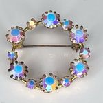 Vintage Austria Signed BROOCH 1.5" Aurora Borealis Quartz Stone Wreath Pin RARE Photo 2