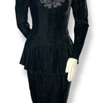 Vintage Scott McClintock Velvet Dress Lace Sequins Peplum 80s 90s‎ Drama Formal Black Photo 0