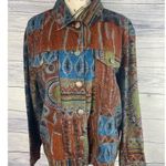 Chico's  1 Denim Jean Jacket Womens M Collar Long Slv Cotton Western Aztec Tribal Photo 0