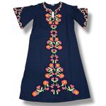 Frances‎ Valentine Navy Charming Caftan Poppy Embroidered Maxi Dress Photo 4