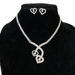 Heart Diamond Necklace Earrings Wedding Prom Set NEW Silver Photo 2