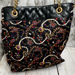 Monet  Black Gold Chain Pattern Tote Bag Vintage 80s Jewelry Print Large Cloth Photo 0