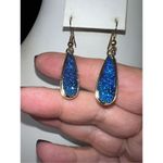 Gold Tone and Marine Blue Druzy Teardrop‎ Earrings Photo 1