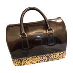 Furla Jelly Tote Bag Leopard Print Trim Gold Lock Accent Photo 0