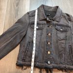 EXPRESS Women’s Denim Jacket Small Black Cropped Distressed Raw Hem Jean Jacket Photo 4