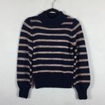 Madewell Blue Striped Wool Sweater XXS Metcalf Mockneck Balloon Sleeve Chunky Photo 2