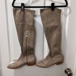 Calvin Klein Taupe Suede Over-the-Knee Boots with Side Zip Classic Flat Heel Photo 0