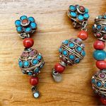 Vintage Handmade Bead Beaded Necklace W/earrings Tibetan Faux Turquoise Coral Orange Photo 11