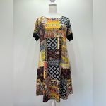 Manhattan Blues Patchwork Boho Print Lace Trim Short Sleeve Dress Size Medium Photo 2