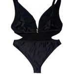 Womens Swimsuit One Piece Black Size Large Cutout Plunging Neck High Thigh Sexy Photo 2