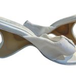 frankie's bikinis  White Surf Fin Terry Cloth Leather Heeled Sandal Size 36 Photo 4