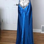 Mermaid High Low Formal Evening Prom Gown Asymmetric Slit Satin Blue Size 12 Photo 1