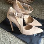 L.A.M.B. Bow strap suede leather Beige heeled pump with dust bag Photo 11