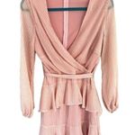 Material Girl fit flair long sleeve dress in pink and white size medium Photo 1