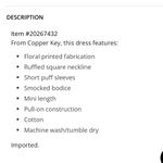 Copper Key  Textured Puff Sleeve Smocked Floral Mini Dress Photo 1