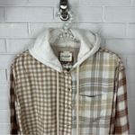 American Eagle  Neutral Plaid Cropped Hoodie Shirt Size XXS Photo 2