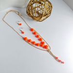 Bright Neon Orange Bead Necklace Chain Set Photo 0