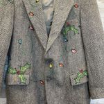 Vintage One‎ Of A Kind Christmas Womens XXL Wool Coat Hand Painted Rudolf Lights Gray Photo 3