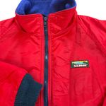 LL Bean Vintage Fleece Lined Warm Up Jacket Bomber Jacket Womens Large Red Blue Photo 2