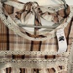 American Eagle Outfitters Brown Plaid Lace Blouse Photo 5