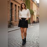 BDG  Black Corduroy Skirt with White Stitching Photo 1