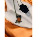 None Vintage Orange Jeweled Owl Necklace With Heavy Chain Photo 2