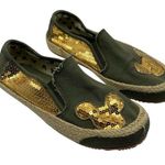 Mickey Mouse Sz 7 Slip On Shoes Green Gold Sequins Espadrille Soles Photo 0