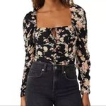 Free People  Womens Hilary Printed Top Square Neck Long Sleeve Floral‎ Black S Photo 5