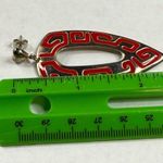 Retro Red and Silver Color Metal Dangle Earrings Pierced Post Aztec Tribal Photo 2