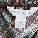 Cato Long sleeve smocked vneck brown and teal plaid top size large Photo 5