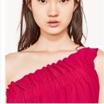 ZARA  One Shoulder Top Bright Pink Ruffle M Photo 2