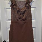 Loft Brown Swiss Dot Ruffle V Neck Aline Dress size 6 Photo 0