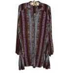 Natural Life  M Ansley Boho Tunic Silky Shirt Dress Stripe Button Front Photo 6