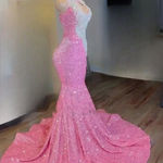 Pink and silver mermaid prom dress with rhinestone details #glam #promdress Size 14 Photo 1