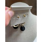 NWT Gold Drop Hoop Earrings w/ Black String Wrapped Dangle Balls Photo 4