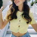 ZARA | Women’s Yellow Tweed Cropped Blazer Top Rhinestone Buttons Size Medium Photo 0