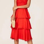 Marchesa Notte Tiered Lace Trim Midi Dress Size 0 Red Glam Holiday Event Wedding Photo 3